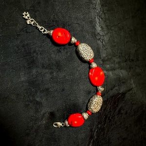 Brighton Full Moon Rising Bracelet Silver Tone w/ Red Stones